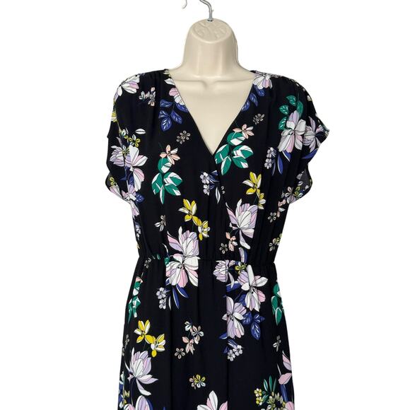 Halogen Black Floral Faux Wrap Midi Dress Size S - Picture 3 of 9
